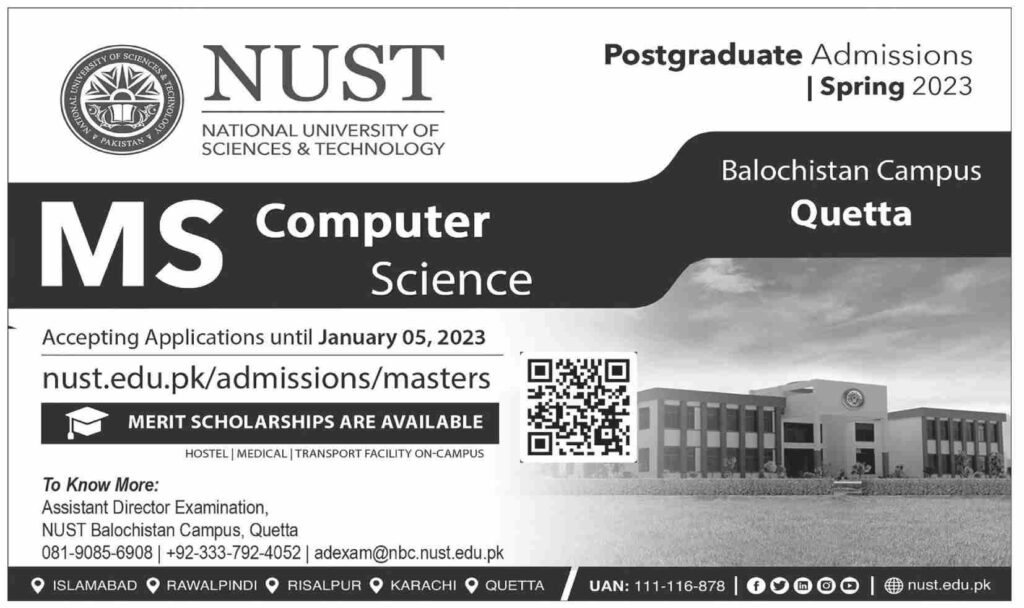 National University Of Science And Technology Quetta Campus Nust Quetta Announced Admission